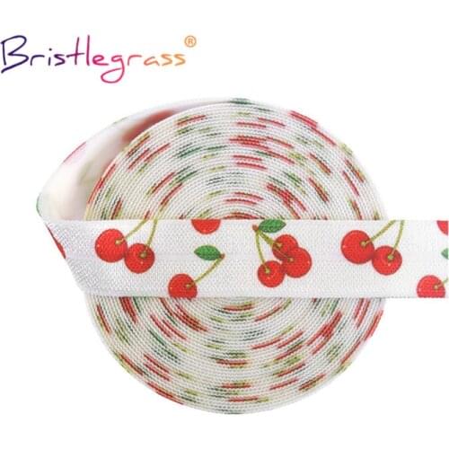 BRISTLEGRASS 2 5 10 Yard 5/8" 15mm Cherry Print Foldover Elastic FOE Spandex Satin Band Tape Hair Tie Headband Dress Sewing Trim