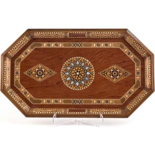 Medium Size Tea and Coffee Serving Tray Decorative Wood, Handmade Rustic Kitchen Decor, Handleless - Ancient Motifs