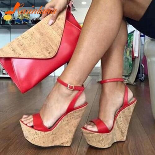 Karinluna 2020 New Fashion Plus Size 45 Wedge High Heels Summer Sandals Female Buckle Strap Platform Party Shoes Woman Sandals