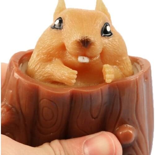 Kawaii Squirrel Toys Funny Squeeze Decompression Tree Stump Toys Cartoon Animal Adult Kids Soft Anti Stress Relief Gift for Kids