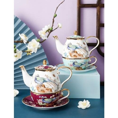 Bone china afternoon tea light luxury son and mother pot set one pot one cup creative single flower tea pot tea cup pot