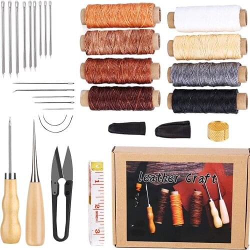 LMDZ 30Pcs Set Leather Sewing Line Craft Stitching Kit Waxed Thread Large-Eye Stitching Needles Leather Craft DIY Sewing Tools