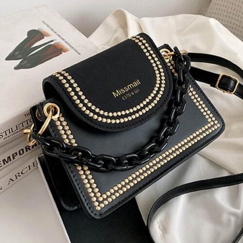 Contrast Color Thick Chain Small PU Leather Crossbody Bags For Women 2021 Summer Shoulder Cross Body Bag Fashion Ladies Handbags