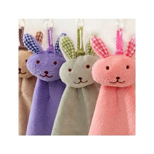 Fast shipping cute rabbit shape small square towel Kitchen & bathroom thickenable hanging type wipes Coral fleece hand towel