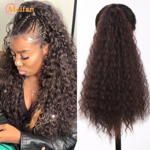 MEIFAN 60cm Synthetic Long Straight Velcro Wrap Around on Ponytail Clip-in Ponytail Extension Black Brown Nature Fake Hairpieces