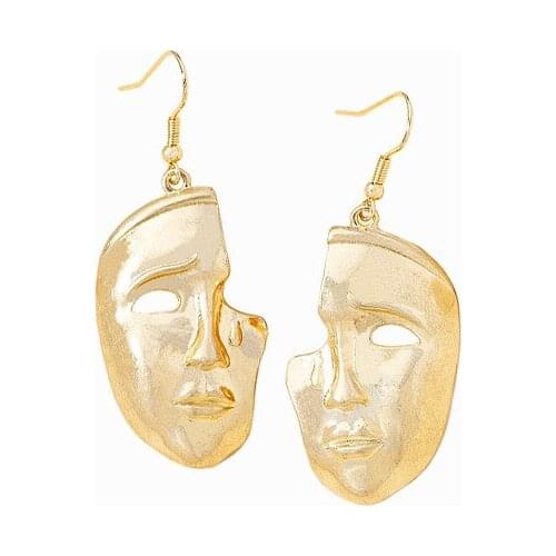 Fashion Abstract Drop Earrings Gold Color Half Face Shape Alloy Dangle Earrings Girls Party Earrings Birthday Gift