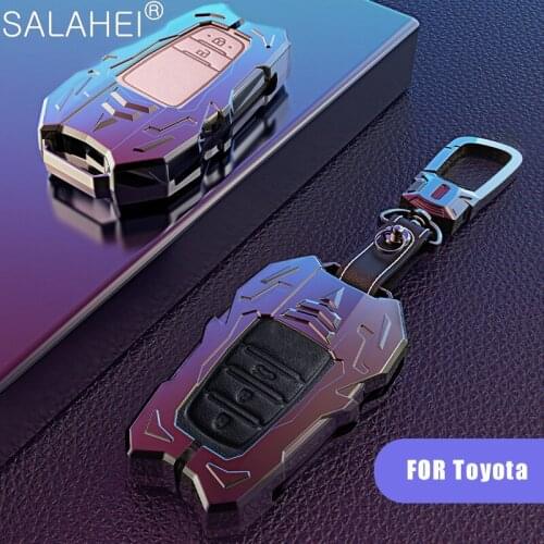 Fashion Zinc Alloy + Leather Car Key Cover Case Protector For Toyota Prius Camry Corolla C-HR CHR RAV4 Prado 2018 Stylish