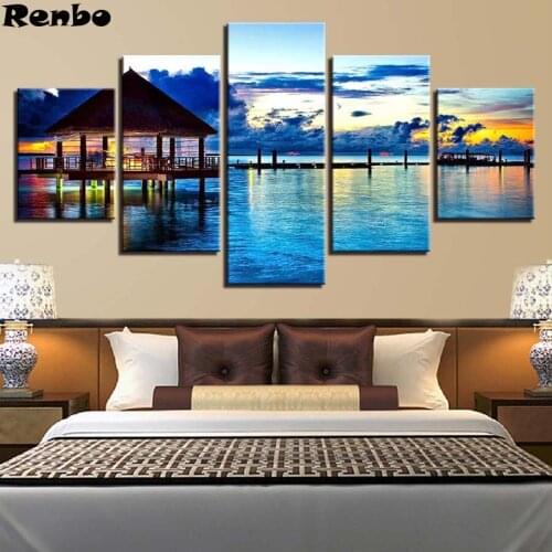 5 Pcs Lake Landscape diamond embroidery diamond painting,full square round diamond mosaic picture of rhinestones 5d cross stitch