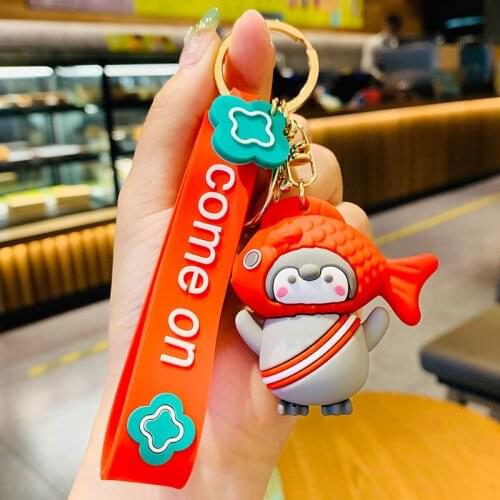 New Exquisite Cute Penguin Keychain Mens And Womens Bag Ornaments Fish Headgear Small Penguin Key Chain Pendant