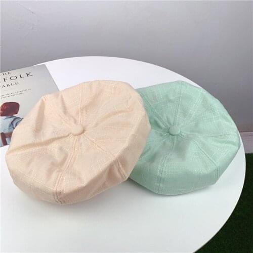 New Style Beret Womens Hat Bamboo Cotton Autumn and Winter Literature and Art Pure Color Newsboy Hat All-match Octagonal Hat
