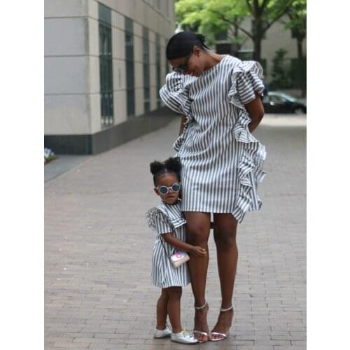 Mom and daughter Dress Summer Stylish Stripe Ruffle Dress For Mommy&Daughter Clothes Matching Parent-child Clothes Mini Dress
