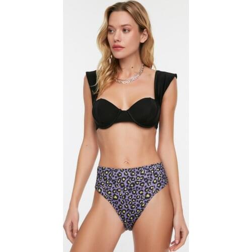 Trendyol Colorful Flowers Decorated High Waist Bikini Bottom TBESS21BA0282