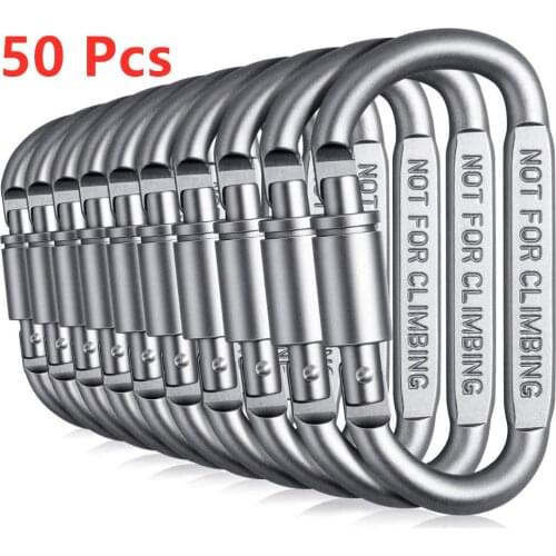 50 Pack Locking Carabiner Clip, Spring Loaded Aluminum D Ring Light Weight, for Outdoor Camping, Organizing, Keychain, Gate Lock