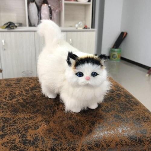 Real life toy white cat with black head,plastic& furs 12x6x12cm cat model handicraft,home Decoration,baby toy Xmas gift b3085