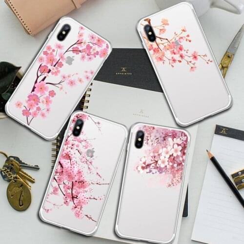 Cherry blossoms luxury shell Phone Cases funda Transparent for iPhone 6 7 8 11 12 s mini pro X XS XR MAX Plus