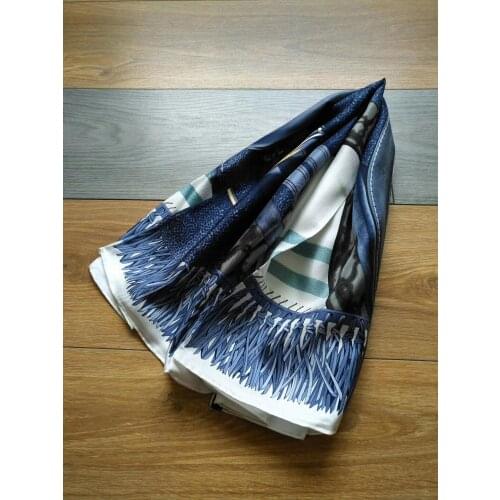 2019 new arrival spring classic flower pattern 100% pure silk scarf twill hand made roll 90*90 cm shawl wrap for women lady