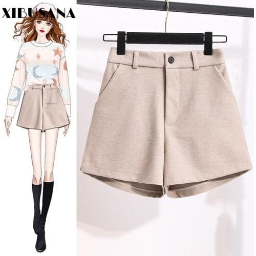 XIBUSANA Autumn Winter New Woolen High Waist Shorts Female Loose Warm Wide Leg A-line Shorts Korean Fashion Lady Plus Size 5XL