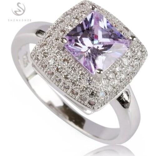 SHUNXUNZE Luxury wedding rings Jewelry for men and women accessories Light purple Cubic Zirconia Rhodium Plated R3251 size 6 7 8