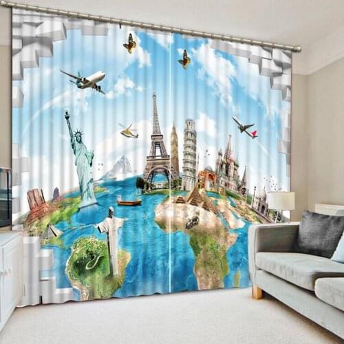 Custom size modern curtain Travel around the world photo Blackout Window Drapes 3D Curtains For Living room decor