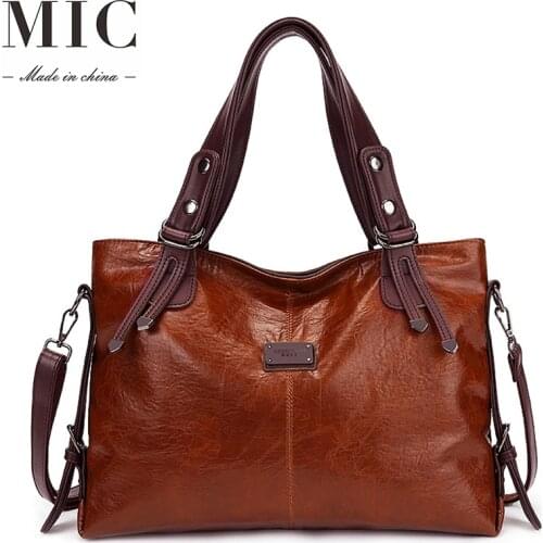 New European and American retro fashion tote casual soft leather one shoulder slung large capacity synthetic leather women bag