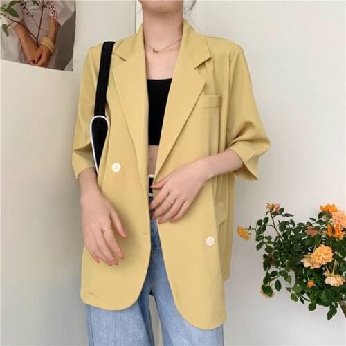 HziriP Women Short Sleeves Solid Minimalist 2020 OL Tops All Match Thin Brief Sunscreen Coats Summer Loose Office Lady Blazers