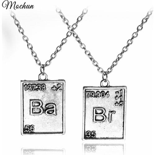 Vintage Jewelry Breaking Bad Necklace Chemical Symbol Br Ba Pendant Brothers Couple Necklace Gift