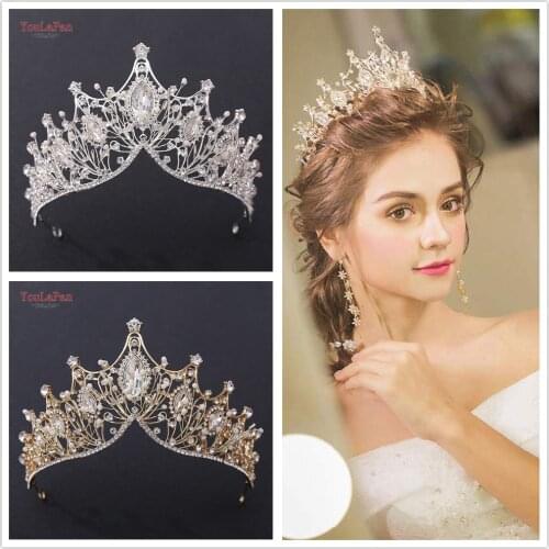 YouLaPan HP334 Luxury Rhinestone Bridal Hair Crown Large Pageant Crown Tiaras Crowns for Women Bride Wedding Hair Accessories