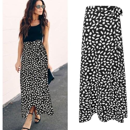 Women Summer Split Skirts Fashion Long Skirt Sexy Woman Loose Lady Clothes Casual Clothes Bottom Elegant Lace-Up Polka Dot Print