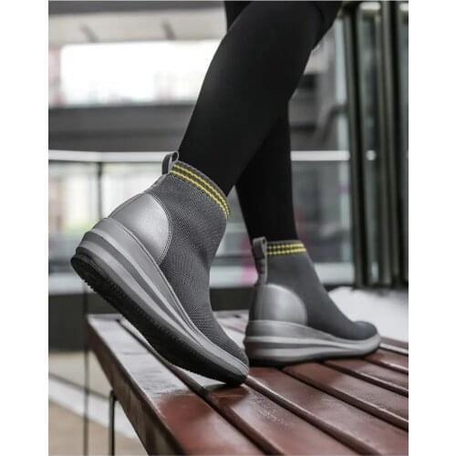 Womens Winter Boots Thick Soled Slope Heel High Help Flying Cotton Shoes Waterproof Plush Casual Shoes Big Size Foot Warm Shoes