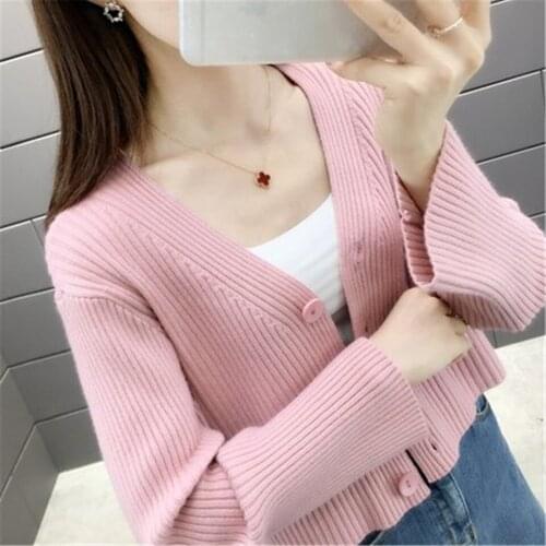 Knitwear cardigan women loose short autumn winter new large size V-neck sweater coat spring autumn womens knit cardigan PZ2090