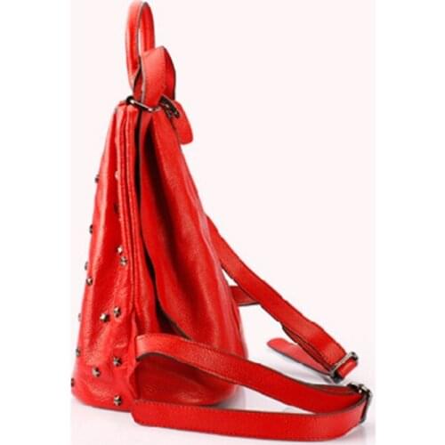 Women Luxury Punk Style Genuine Leather Soft Backpack Rivet Fashion Korean Student School Bag New Large Capacity Harajuku