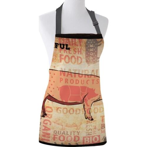 Animal Pig Farm Retro Rustic Print Apron Print Unisex Kitchen Bib with Adjustable Neck for Cooking Gardening
