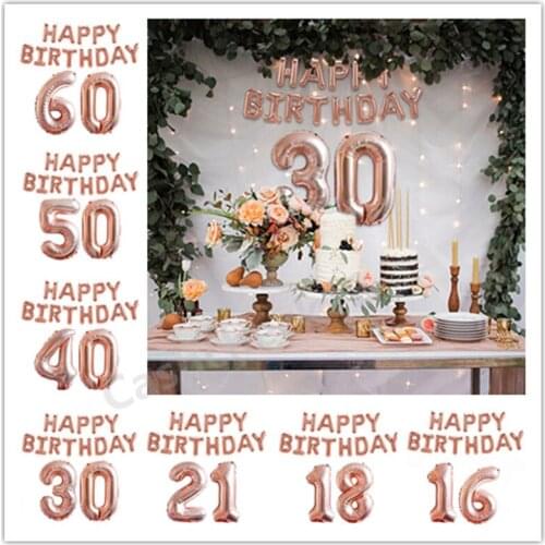 ZLJQ Happy Birthday Number Balloons Rose Gold Foil Balloons Birthday Party Decoration Adult Wedding Anniversary Decoration