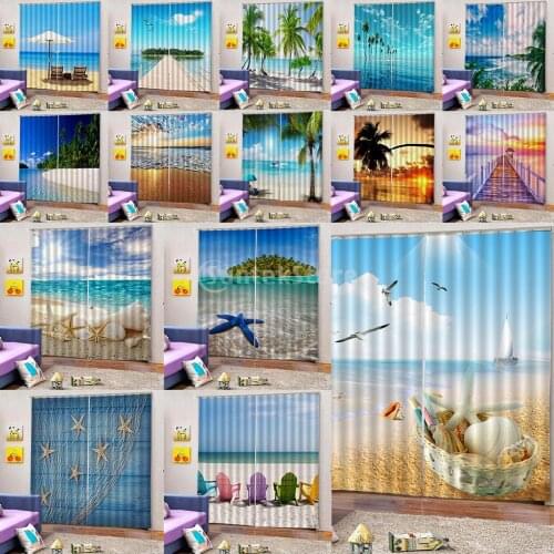 1 Pair 3D Digital Photo Print Sea Style Curtains Blackout Window Drapes Home Window Room Decor, 2 Panels/ Set, 59x65inches