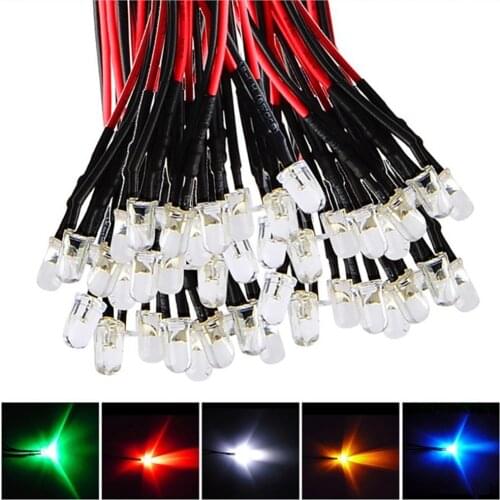 10Pcs 20cm 3mm/5mm LED Lamp Cable Bulb Pre-wired DC Emitting Diode Light
