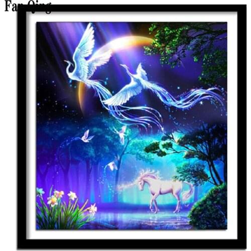 100% Full 5D Diy Diamond Painting "Phoenix Unicorn" 3D Diamond Painting Rhinestone Diamond Painting Embroidery Beautiful moon