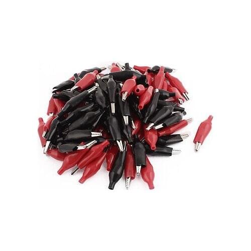 100 x Red Black Crocodile Alligator Clamps Connectors for Test 45mm Metal Length