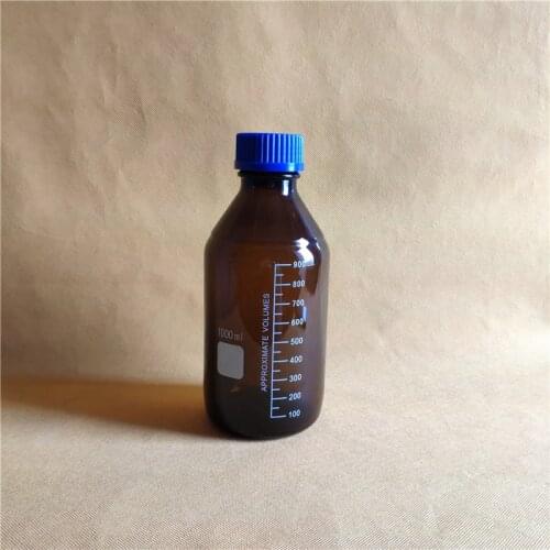 1000ML Reagent Bottle,Amber Soda Glass,graduated storage bottles with GL45 blue screwcap,amber glass bottle