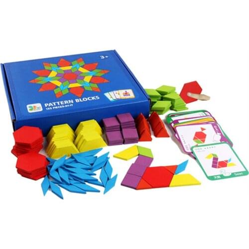 155pcs Wood Jigsaw Geometric Jigsaw Creative Jigsaw Puzzle Colorful Educational Toys Childrens Early Education Toys