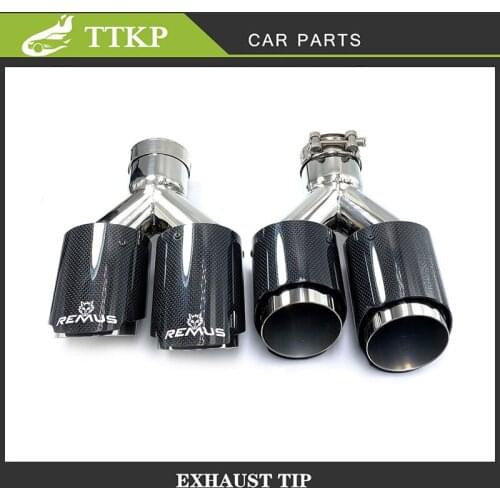 2 Pcs Outlet 101/114MM Glossy Carbon Fiber Remus durable Double Exit Mufflers Nozzle Universal Stainless Exhaust Pipe Muffler