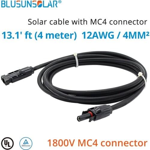 20 Pcs /Lot High Quality 4mm2 , 4 Meter pv solar PV Extension Cable For Solar Panel With Male And Female Connector LJ0166Solar