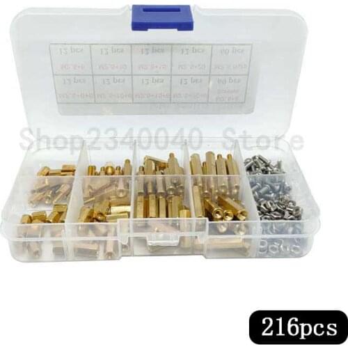 216pcs/set M3 Male Female Hex Brass Standoff Spacer with Pan Head Screw Nut Assortment Kit PCB Motherboard Standoff Spacer