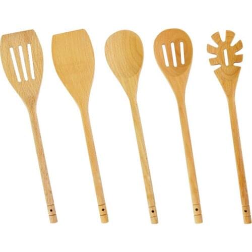 5pcs Natural Beech Wood Kitchenware Sets Spatula Cooking Spoon Shovel Server Slotted Turner Baking Kitchen Utensil Accessories