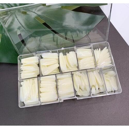 500 pcs/box Nails Extension System Full Cover High Quality Sculpted Clear White Long Coffin False Nail Tips Coffin