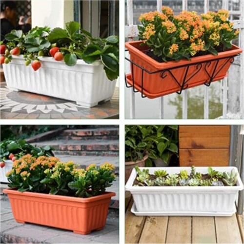 ABSF 3 Packs White Flower Window Boxes Plastic Household Rectangular Vegetable Planters for Windowsill, Garden,Yard,Porch