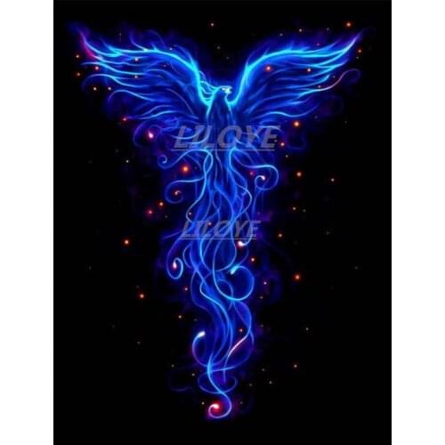Diamond Painting Full Square Round Blue Phoenix Bird Mosaic Painting Rhinestone Beadwork Everything For Diamond Embroidery CV557