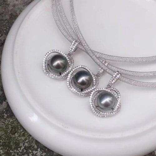 D911 Pearl Necklace Fine Jewelry 925 Sterling Silver Round 11-12mm Nature Sea Water Tahiti Black Pearls Pendants Necklaces
