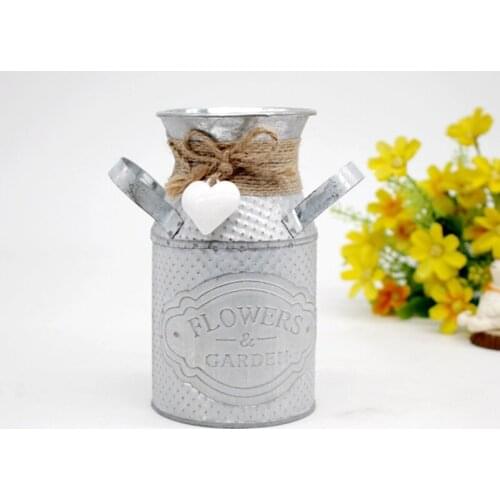 Rustic Cylindrical Flower Pots Watering Milk Jug Vase with Double Handle Coffee Pot Shaped Flower Pot Vintage Primitive