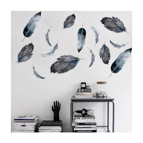 DIY Black Feather Modern Home Decor Wall Sticker Creative Bedroom Poster Wall Decals Mural