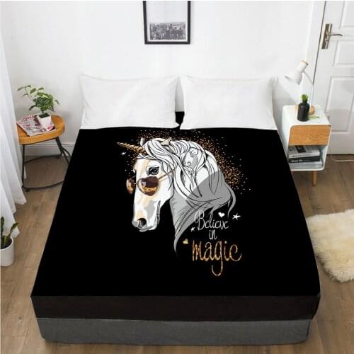 Unicorn Cartoon Fitted Sheets Mattress Cover With Elastic Band 3D Bed Sheet LinensFor Baby Kids Child Girls Boys 150x200 180x200